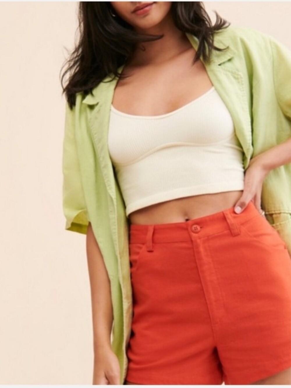 Rollas mirage orange linen shorts